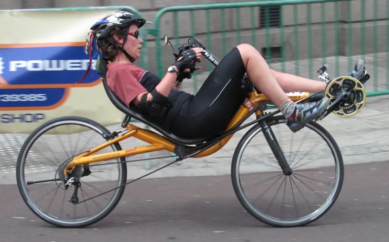 A recumbent bike is a bike where the rider pedals from a reclining position. These bikes typically weigh between 20 and 40 pounds.