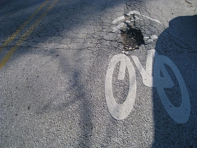 Potholes can cause serious damage to your bike, so it's important to avoid them when you can.