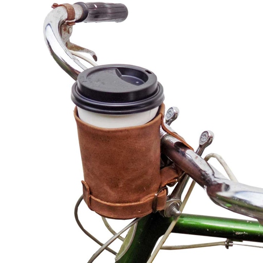 This bike cup holder is handmade from cruzy leather and is the best way to keep your drink close by while you're riding.